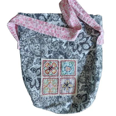 Slouchy Sack Tote Bag with Embroidered Floral Panel binCL - Image 1 of 4