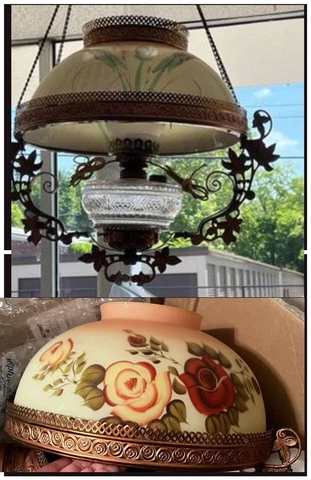 Mid 1800's Antique Electrified Victorian Rose OR Cala Lily Oil Lamp Chandelier Cover