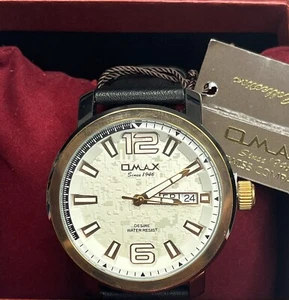 Brand New Men’s Omax Dress Wrist Watch Black Leather Strap white Dial - Picture 1 of 4