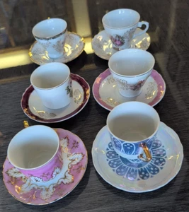 Vintage 6 Teetassen und Untertassen Made in Japan Viktorianisch Paar Krone - Bild 1 von 24