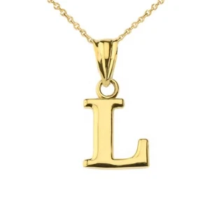 14k Solid Yellow Gold Small Mini Initial Letter L Pendant Necklace  - Picture 1 of 7