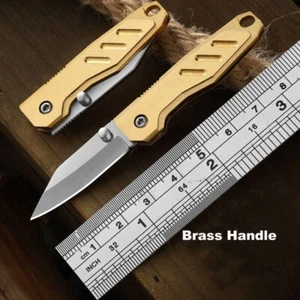 Mini Brass Pocket Foldable Blade Knife Keychain Cutter Outdoor Camping EDC Tool - Picture 1 of 12