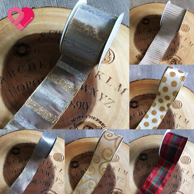 Cinta con cable de 2,5" oro plata rayas brillantes marfil metálico organza transparente 10 yardas Foto 1 de 4