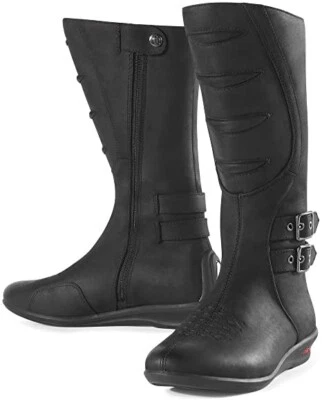 BOTAS ALTAS DE MOTO ICON PARA MUJER DE CUERO SAGRADO NEGRAS, talla 7 Foto 1 de 3