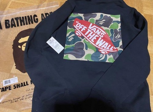 A BATHING APE (BAPE) Felpa con cappuccio BAPE M mai usata autentica rara 21Fw Bape Vans pullover nera