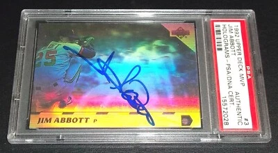 PSA ADN Autógrafo Certificado Jim Abbott Automático 1992 Cubierta Superior Jugador Más Valioso Hologramas Firmado Foto 1 de 4