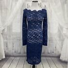 Pattyboutik Medium Blue Lace Boat Neck Long Sleeve Fitted Sexy Dress Pencil B16