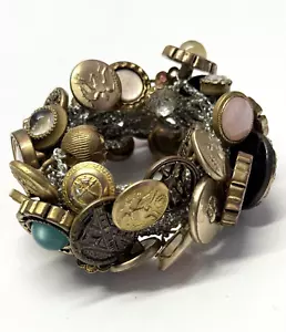 Bracciale elastico vintage estate bottone charm fatto a mano - Foto 1 di 9