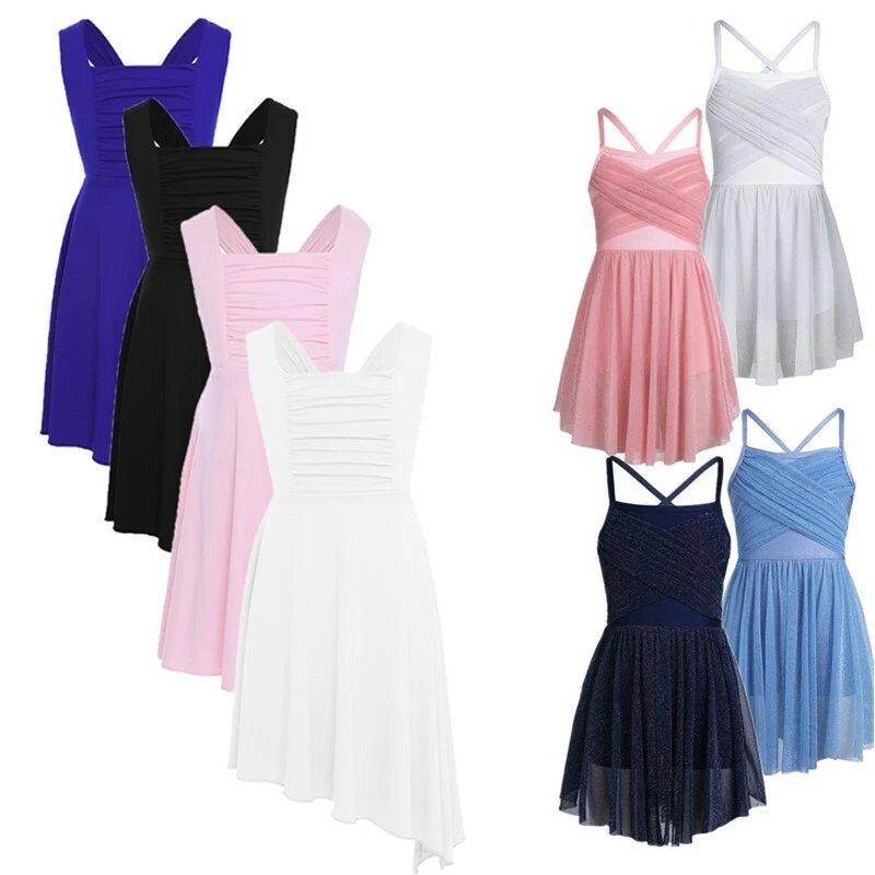 Kid Girls Glittery Criss Cross Back Lyrical Ballet Dance Mesh Tutu Dress Costume - Image 1 of 1