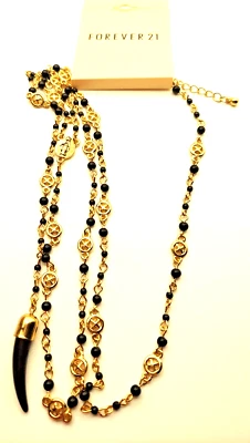 Colar de contas Forever 21 joias ouro/preto aproximadamente 20 pol. novo na embalagem - Imagem 1 de 4