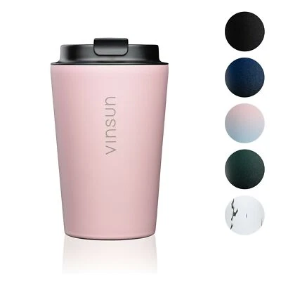 Thermobecher Edelstahl 350ml Kaffee Becher Trinkbecher Isolierbecher Rosa Vinsun - Bild 1 von 4