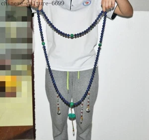 China Buddhism temple lapis lazuli turquoise crystal carved necklace Prayer bead - Picture 1 of 9