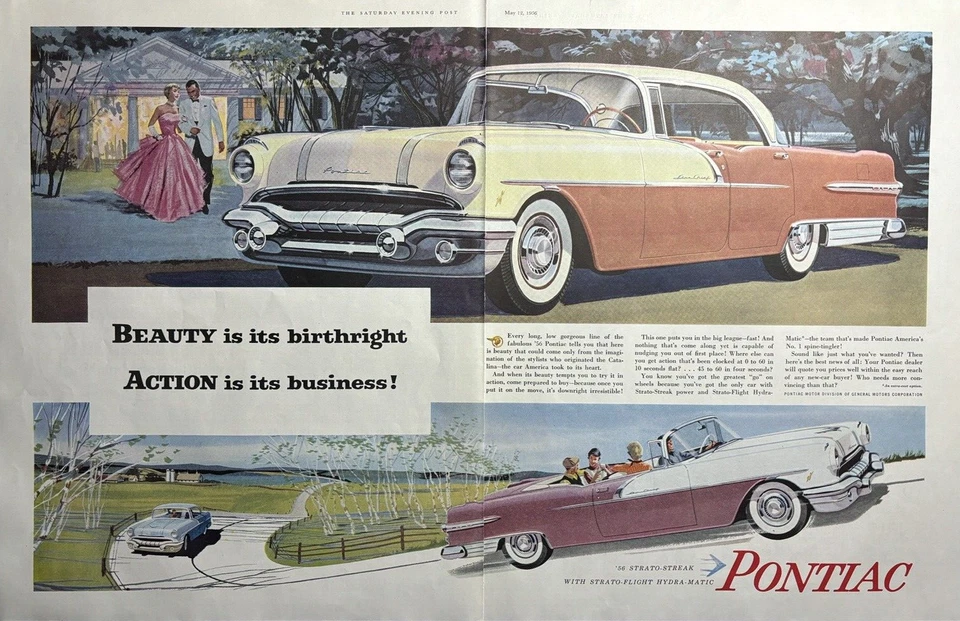 1956 Pontiac Strato Streak Flight Hydra Matic Beauty Automobile VTG Print Ad - Image 1 of 1