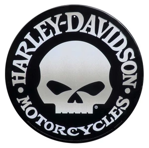 Harley-Davidson Round Tin Sign, Brushed Silver Willie G Skull Logo - 12 inches - Picture 1 of 2