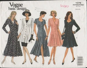 Vogue 1076 Basic Design Button Front Fit and Flare Dress Pattern Sz 12-16 Uncut - Picture 1 of 6