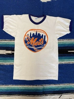 Vintage Champion Blue Bar New York Mets Ringer T Shirt Mens Medium White - Image 1 of 4
