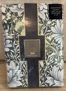 NEW William Morris QUEEN CHRYSANTHEMUM SEA BLUE Duvet & Shams Set Cotton Sateen - Picture 1 of 9