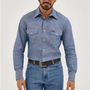 Camicia da lavoro Wrangler uomo media Chambray taglio cowboy western finitura ferma taglia XL - Foto 1 di 9