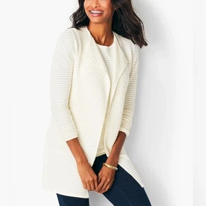 Talbots Women’s Ottoman Cream Ribbed Open Cardigan Size Large NWOT career fall - Picture 1 of 10