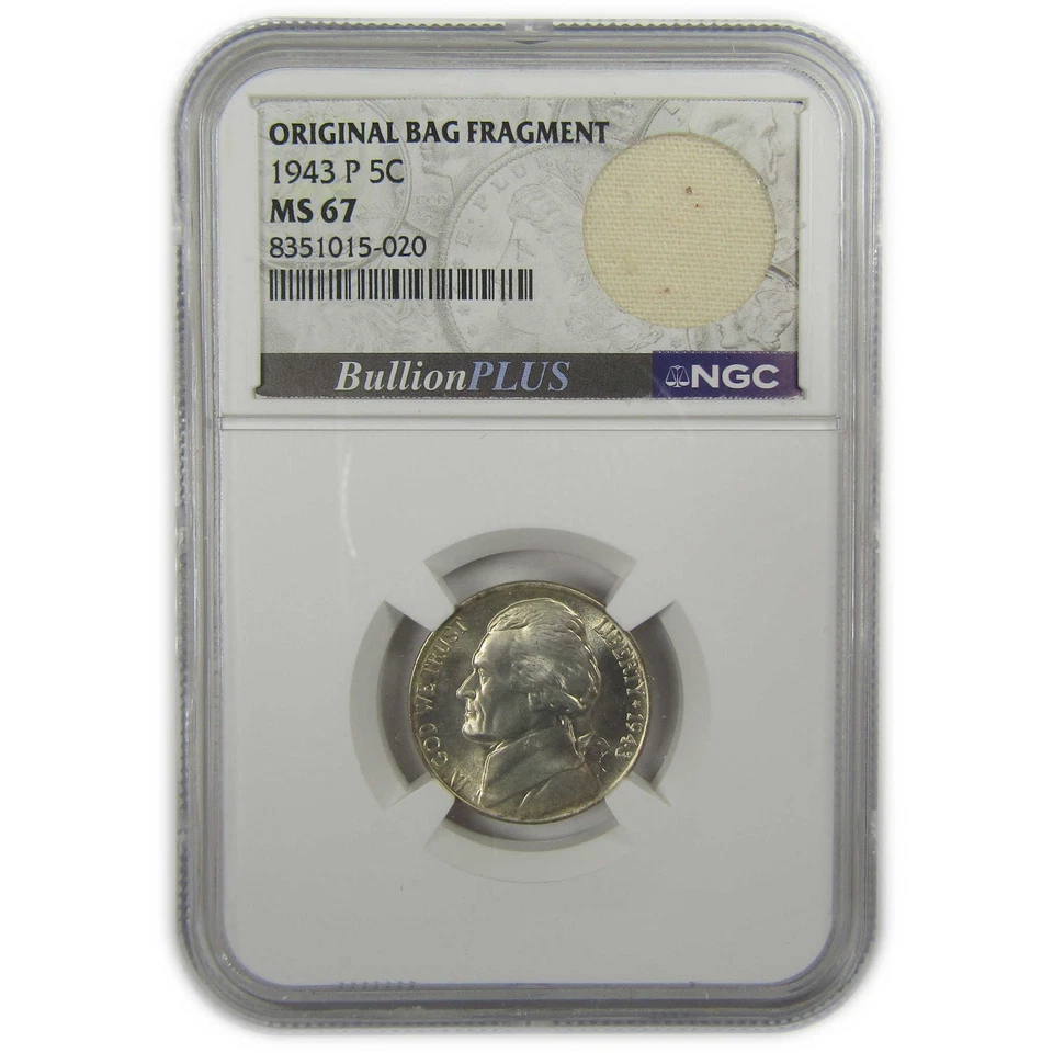 1943 P Jefferson Nickel MS 67 NGC Silver Bag Fragment SKU:I20329 - Image 1 of 4