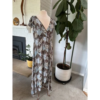 Maxi Vestido Mameluco Torrido Marrón Azul Floral Sobrepelliz Talla 1 (Más 1X) Foto 1 de 4