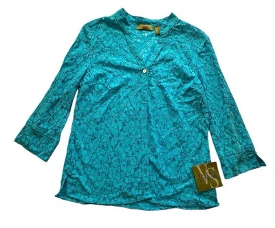 Hermoso Top de Encaje Suave Azul Aqua Elegante Valerie Stevens Para Mujer Talla S Nuevo con Etiquetas Foto 1 de 4