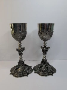 Vintage 2 Europa Zinn Schmuckkelche Gothic Kelch Tasse EPU gestempelt 95% - Bild 1 von 8