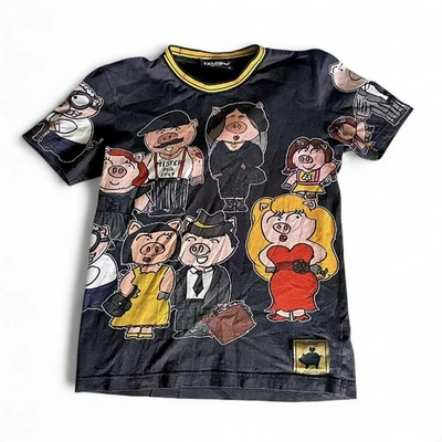 Футболка DOLCE & GABBANA черная 2019 год свиньи вырез лодочкой IT46/US36/S $520usd - Изображение 1 из 4