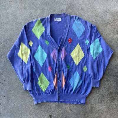 Cárdigan De Colección United Colors Of Benetton Argyle Golf Púrpura Italia Talla LG Algodón Foto 1 de 4