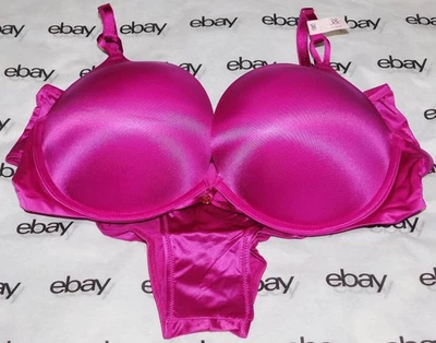 NOVO Sutiã de Mergulho Victoria's Secret Bombshell Cetim Baga 38C e Conjunto Atrevido Grande VS - Imagem 1 de 4