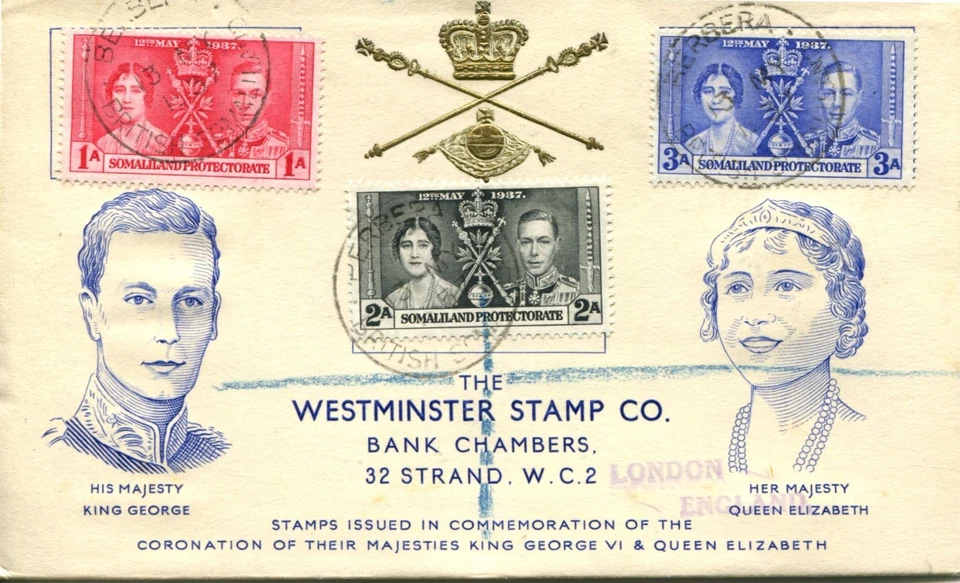 SOMALILAND PROTECTORATE 1937 CORONATION WESTMINSTER STAMP CO ILLUS FDC - Image 1 of 1