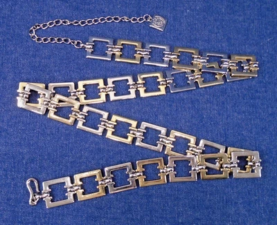 Женский пояс Liz Claiborne квадратные звенья металл золото и серебро ширина 1 дюйм x 35-42 дюйма - Изображение 1 из 2