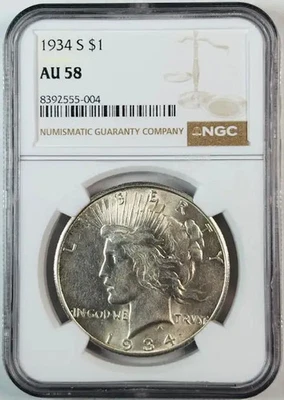Dólar de la Paz 1934 S NGC AU-58 Foto 1 de 2