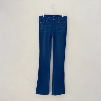 Paige Manhattan Jeans 32 High Bootcut Flare Dark Wash Stretch Denim Blue Classic - Image 1 of 4