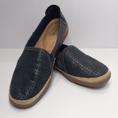 Mocassini Clarks Elaina espadrillas donna 7M blu navy pelle traforata comodi