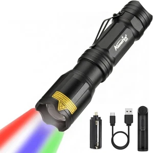 X004 4 Farben in 1 LED Taktische Taschenlampe Wiederaufladbar Rot Grün Blau Weiß Licht Fl - Bild 1 von 12