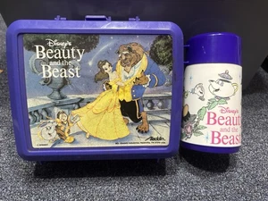 Fiambrera de plástico vintage de La Bella y la Bestia con termo Disney años 90 Aladdin - Imagen 1 de 3