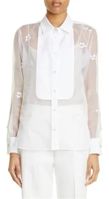 Blusa Max Mara Damara bordada seda algodón organza transparente blanca talla 8 nueva con etiquetas Foto 1 de 4