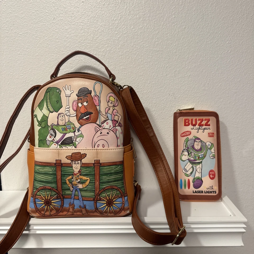 Disney Loungefly Toy Story Large Backpack With Crossbody Strap and wallet used - Image 1 of 4