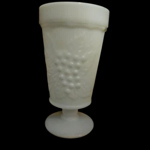 Vintage Milk Glass Footed Tumblers 6" x 3" Grape Leaf Pat Bright White Set of 3 - Picture 1 of 4