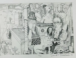 MY OFFICE-SPIKED HAIR & A $10 BILL engraving David Driesbach NIU emeritus 1990 - Picture 1 of 2