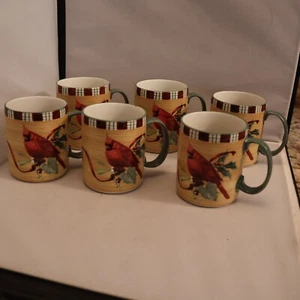 Lenox Winter Greetings Everyday Earthenware Six (6) Mugs - Cardinal - Picture 1 of 6