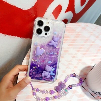 Case For Various Phone Quicksand Glitter +Cute 3D Bear Bracelet Liquid Cover Hot - Image 1 of 4