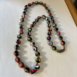 Italian Vintage Millifiore Beaded Necklace Hand Knotted Single Strand Gorgeous - Picture 1 of 7