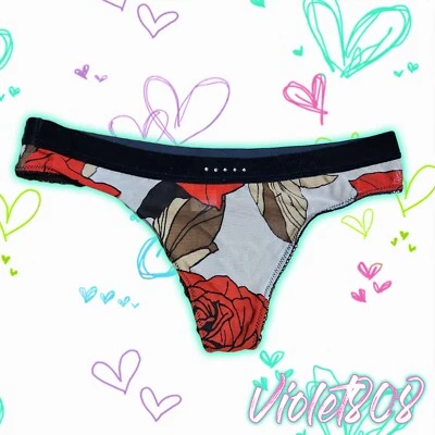 [XS] Tanga Vintage La Senza Tanga Negro Rojo Blanco Floral Malla Gema Y2K Foto 1 de 3