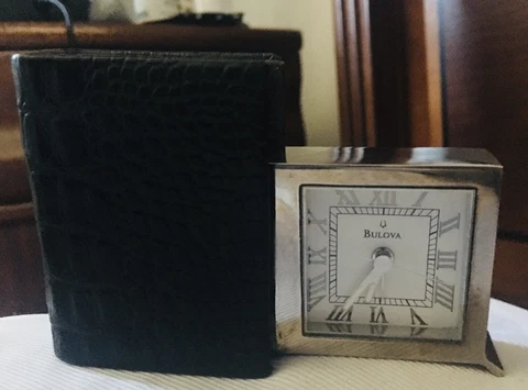 BULOVA SilverPlate?Folding Travel Alarm,Clock,Day Date,Glow The Dark Hands WOW Cover