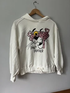 ZARA Pink Panther Hoodie Sweatshirt White Sequins Girls 13-14 - Picture 1 of 7
