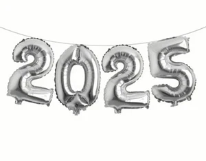 2025 Zahlen Folienballon 35cm Silvester Luftballon Neujahr Deko Bunt Silber Grau - Bild 1 von 10