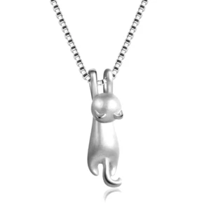 Cute fun kitty necklace pendant 925 silver jewelry cat sterling women jewellery - Picture 1 of 13