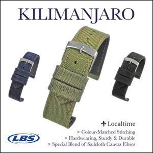 KILIMANJARO Hybrid Sailcloth Canvas & Leather Liner Watch Straps 18mm - 22mm LBS - Picture 1 of 15